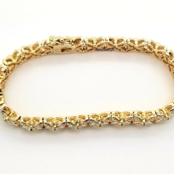 Sterling Silver Yellow Gold  Genuine Diamond X Link Tennis Bracelet (22.4 Grams) - Picture 3 of 6